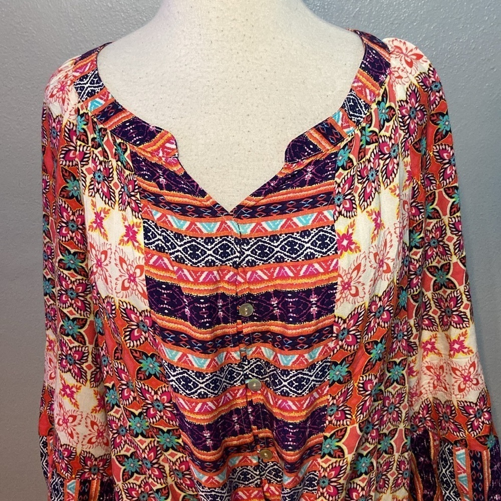 Figueroa & Flower Blouse Top 3/4 Sleeves Tie Hem PL - Picture 2 of 9